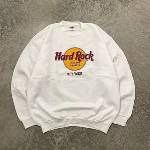 Vintage 90s Hard Rock Cafe Key West Crewneck Sweatshirt White XL Boxy Fit Grunge